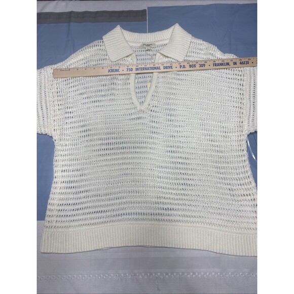 NWT -Max Studio London Open Weave V Neck Cream Sweater -Size Large - Picture 5 of 10